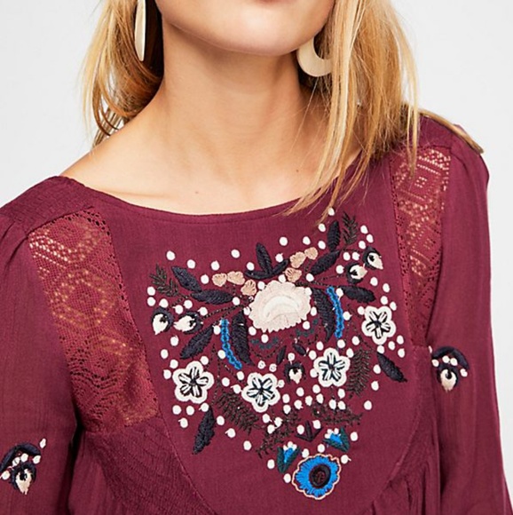 NWT Free People Embroided Minidress in Plum color - Picture 3 of 6